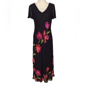Donna Ricco Black Floral Maxi Dress Size 10